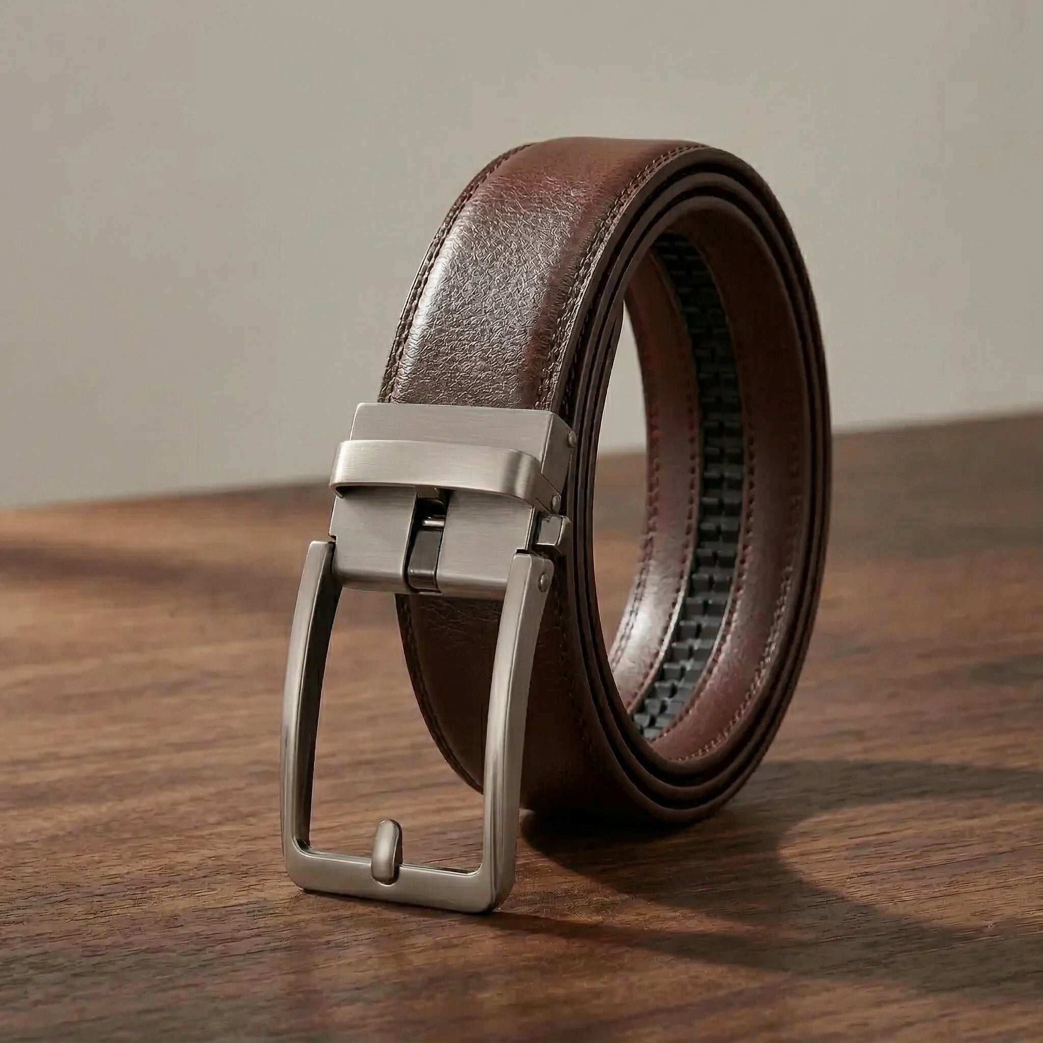 Brown leather belt with no holes